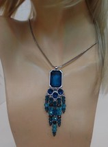 Chico&#39;s Blue Stone &amp; Beaded 4.5 Charm on 34&quot; Silvertone Snake Chain (Stamped) - £15.57 GBP