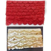 Cotton Lace trim for dress saree blouse 9 meters gold and red set of 2 - £21.40 GBP