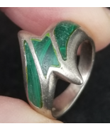 vintage chunky STERLING SILVER ladies ring Gemstone Malachite .925 size ... - $917.02 MXN