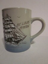 Vintage Clipper Ship St. Louis Station Raised Relief Scenic Image Pottery Mug - £6.38 GBP