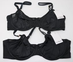 Le Mystere Black Satin &amp; Mesh Unlined Bra 36C New w/ Tags 3316 Lot of 2 - £37.05 GBP