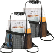 Clear Drawstring Bag Stadium Approved, 2 PACK See through Transparent PVC Drawst - £16.91 GBP