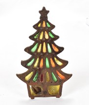 Vintage Stained Glass Cast Iron Christmas Tree Tea Light Votive Candle Holder 7” - £17.40 GBP