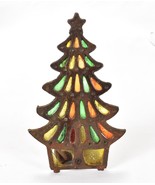 Vintage Stained Glass Cast Iron Christmas Tree Tea Light Votive Candle H... - $29.98 CAD
