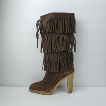 Michael Kors Brown Suede 3 Layer Fringe Tall Heels Boots Size 7 M - £52.38 GBP