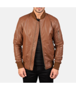 Men’s Bomber MA-1 Flight Brown Leather Jacket - $189.99