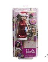BARBIE Santa Doll Wearing Festive Red, Teddy, Present, Milk &amp; Cookies - £19.01 GBP