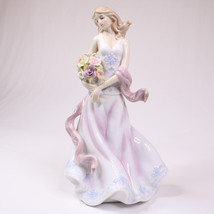 VINTAGE Collectible Ceramic Woman Holding Flowers Figurine Pretty Lady Very Good - £16.56 GBP