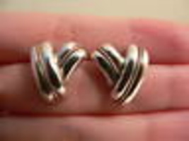 Tiffany &amp; Co Silver 14K Gold Rope V Shape Earrings Studs Gift Love Classic - £238.20 GBP