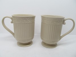 Mikasa Italian Countryside Set Of 2 Tan Colored Footed 5&quot;T X 3 1/2&quot; W Mugs VGC - £46.15 GBP