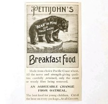 Pettijohn&#39;s Breakfast Oatmeal Bear 1897 Advertisement Victorian Cereal A... - $28.02 CAD