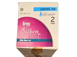 2-Pair ~ L&#39;eggs Silken Mist ~ Sheer Leg ~ JET BLACK ~ Size B Medium ~ Pantyhose - £11.21 GBP