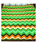 Crochet Handmade Dona Warner Chevron Afghan 55&quot;x68&quot; Green Yellow Brown W... - $619.92 MXN