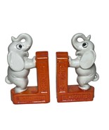 Vintage Ceramic Elephant Bookends White on Orange Base Japan - $922.68 MXN