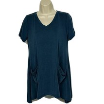 LOGO by Lori Goldstein Washed Jersey Knit Top XS Slate Blue with Pockets V Neck - £23.46 GBP