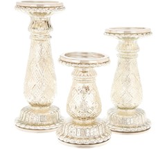 3pc Illuminated Embossed Mercury Glass Pedestals by Valerie in Silver - $193.99