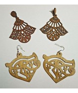 Filigree Natural Wood Dangling Earrings Ornate Laser Cut Boho Style 2 Pa... - $10.00