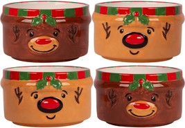 2 Assorted Set Of 4 9oz Red Nose Reindeer Ramekins - £36.07 GBP