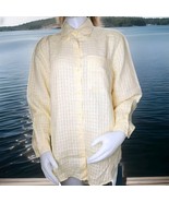 Liz Claiborne Irish Linen Blouse Womens M Yellow Hidden Check Button Up ... - €15,53 EUR