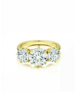 2 Ct Three Stone Round Moissanite Wedding Ring 14k Yellow Gold Plated - $148.10 CAD