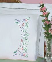 Jack Dempsey Needle Art Hummingbirds Lace Edge Pillowcases - $31.82