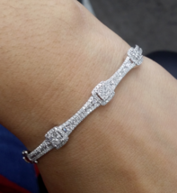 4.50CT Round Brilliant Cut Diamond Tennis Bangle Bracelet 14K White Gold Over - $170.35