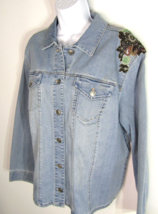 Chicos Embellished Floral Beads/Sequins Denim Jacket Size 4(20-22) - $44.31