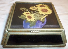 Charming Mirrored Metal Hinged Trinket Box Sunflowers Mexico Viva - £9.48 GBP