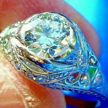 Earth mined European cut Diamond Deco Engagement Ring Antique Platinum Solitaire - £10,230.39 GBP