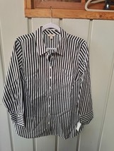 Talbots Womens Button Down Long Sleeve Cotton Shirt Black/White Stripe S... - £27.18 GBP