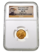 2014 Gold 1/10 Oz. $5 American Eagle Graded by NGC as MS-70 First Releases - £293.33 GBP