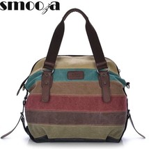 SMOOZA Canvas Totes Striped Womens Handbag 2022 Patchwork Rainbow Shoulder Bag F - £38.52 GBP