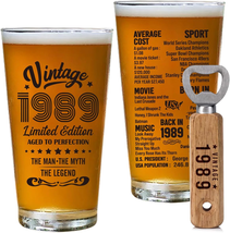 35Th Birthday Gift for Men Vintage 1989 Beer Drinking Glass 35 Years Old Birthda - £27.07 GBP