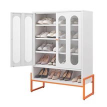 Modern White Metal Double Door Adjustable Mesh Shoe Cabinet - $2,678.09 MXN