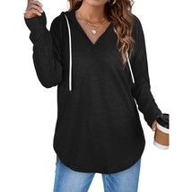 Black Long Sleeve Shirts For Women V Neck Casual Tops Hoodies Pullover F... - $51.99
