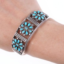 6 3/8&quot; c1940&#39;s Native American silver and turquoise cluster bracelet - £312.67 GBP