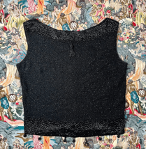 Vintage 1960s Mod Black Sparkly Beaded Tassel Sleeveless Sweater Sz S/M - £49.34 GBP