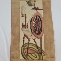 Antique Spinning Wheel Needlepoint Finished Weaving Loom Braided Rug Brown Vtg - £13.59 GBP