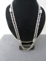 Monet Long Chain Necklace Silver Tone 54&quot; Designer Links Metal Beads Textured - £22.67 GBP