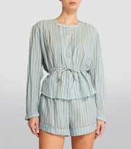 Doen Women&#39;s Lillie Striped Organic Cotton Voile Shirt Blouse Tunic Top Size S - £118.34 GBP