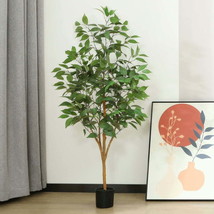 Silk Leaf Artificial Ficus Tree in Pot Indoor Home Decor Fake Faux Plant - £46.21 GBP+