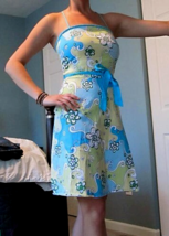 Studio Y Green &amp; Blue Floral Print Dress size 9 VTG Y2K Spaghetti Strap ... - $19.75