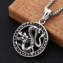 Mens Silver Dragon Pendant Animal Necklace Punk Rock Biker Jewelry Box Chain 24&quot; - £9.48 GBP