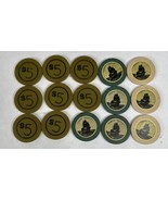 Vintage Inlaid Ship Green White &amp; Military Green Poker Chips Lot of 18 - $836.58 MXN