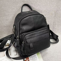 Leather Backpack Female Student Schoolbag Black Soft Cowhide Travel Backpack Sho - £65.57 GBP