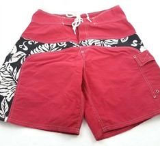 OP Ocean Pacific Red Black White Nylon Swim Trunks Shorts Swimwear Mens 32 - $14.84
