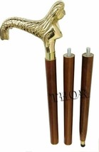 Vintage Brass Style Fish Woman Head Handle Nautical Wooden Walking Cane Sticks - £25.02 GBP