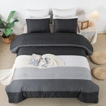 Full Size Comforter Set Black White Grey - 3 Pieces Lightweight Bedding Set For  - £50.35 GBP