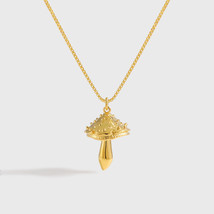 Unique Double Layers Mushroom Pendant 18k Yellow Gold Plated Necklace 16&quot; - £74.27 GBP