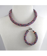 Red-Burgundy-Grey-Brown Jewelery set: beaded Necklace and Bracelet, Hand... - $56.95 CAD